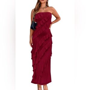 Elegant Red Ruffle Evening Dress